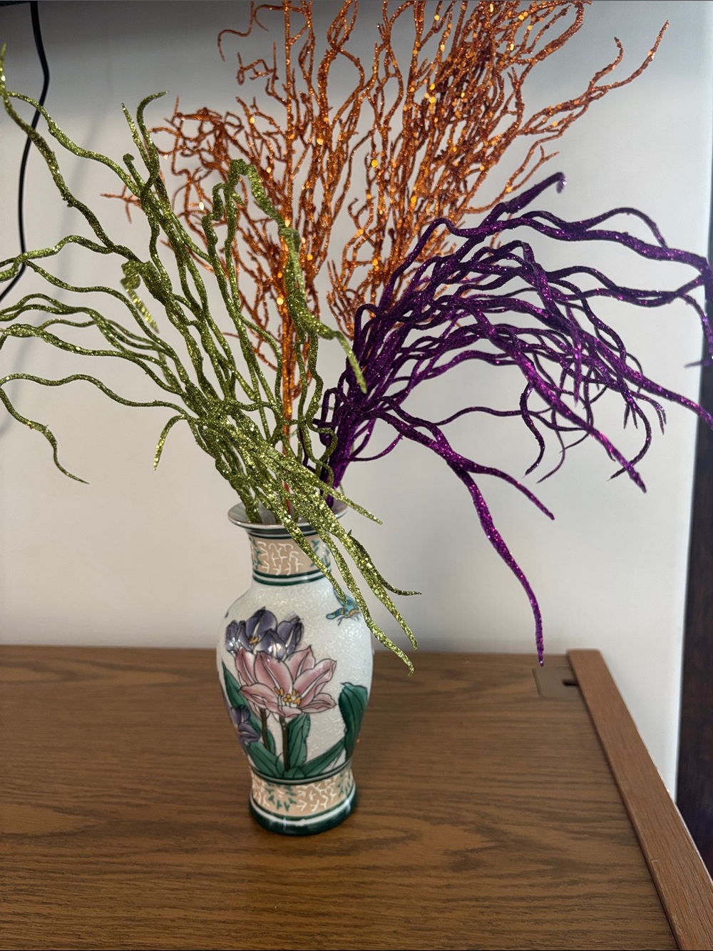 Decorative Glitter Branches in Orange, Green, and Purple - Home Accents
